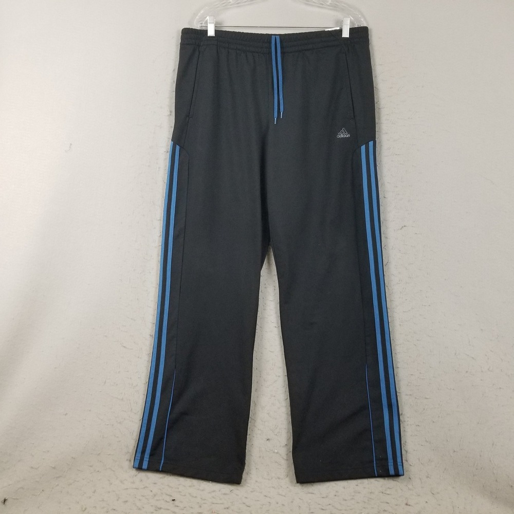 Adidas Track Pants Mens L Black Blue 3-Stripe Active 360 Athletic Sweatpants